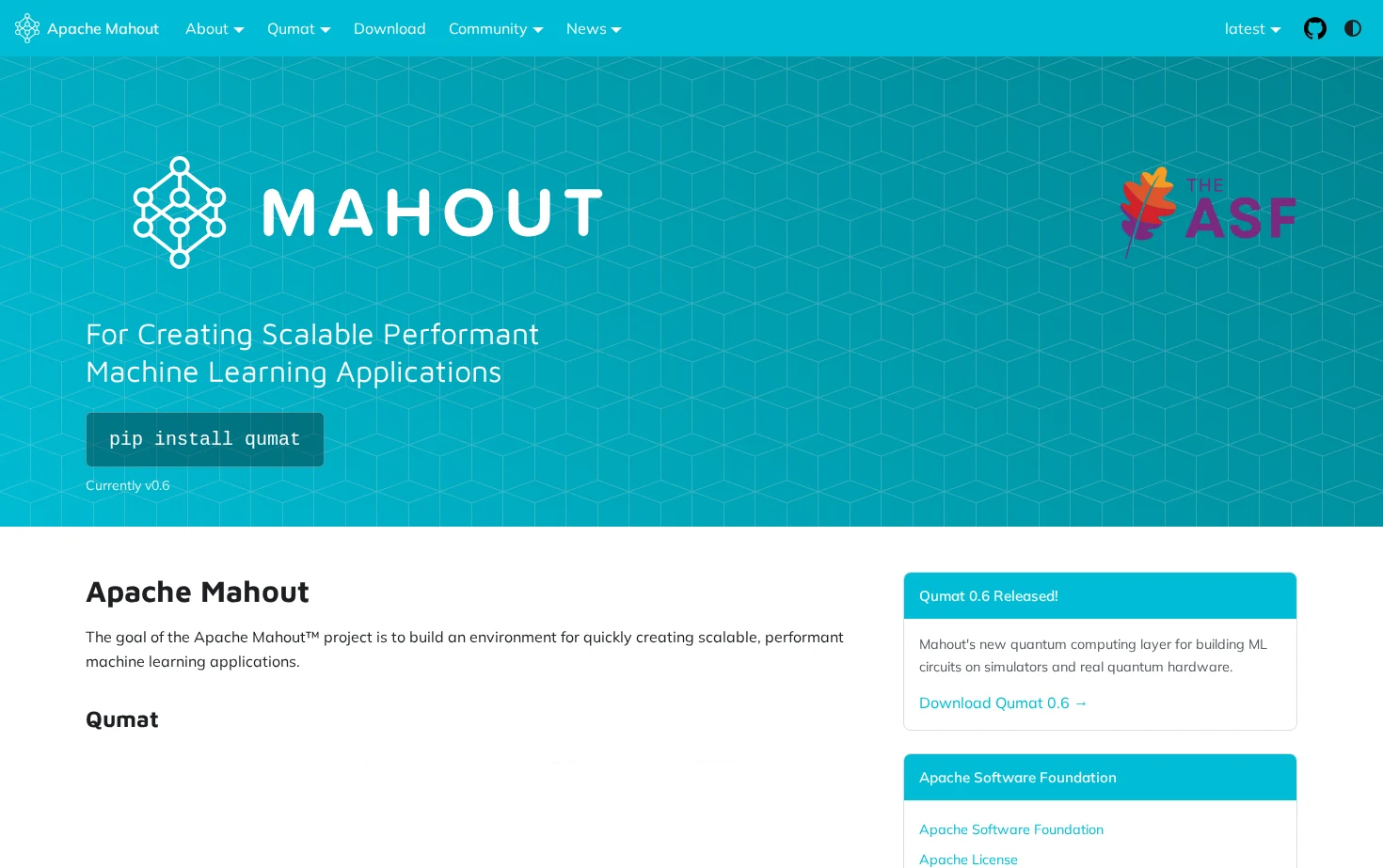 Apache Mahout 页面快照
